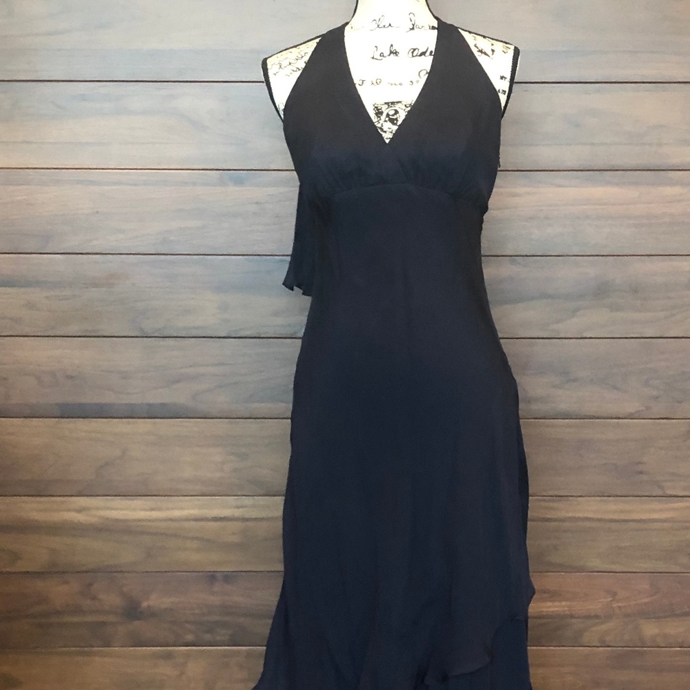 V Neck Halter Cape Flutter Floor Length Dress